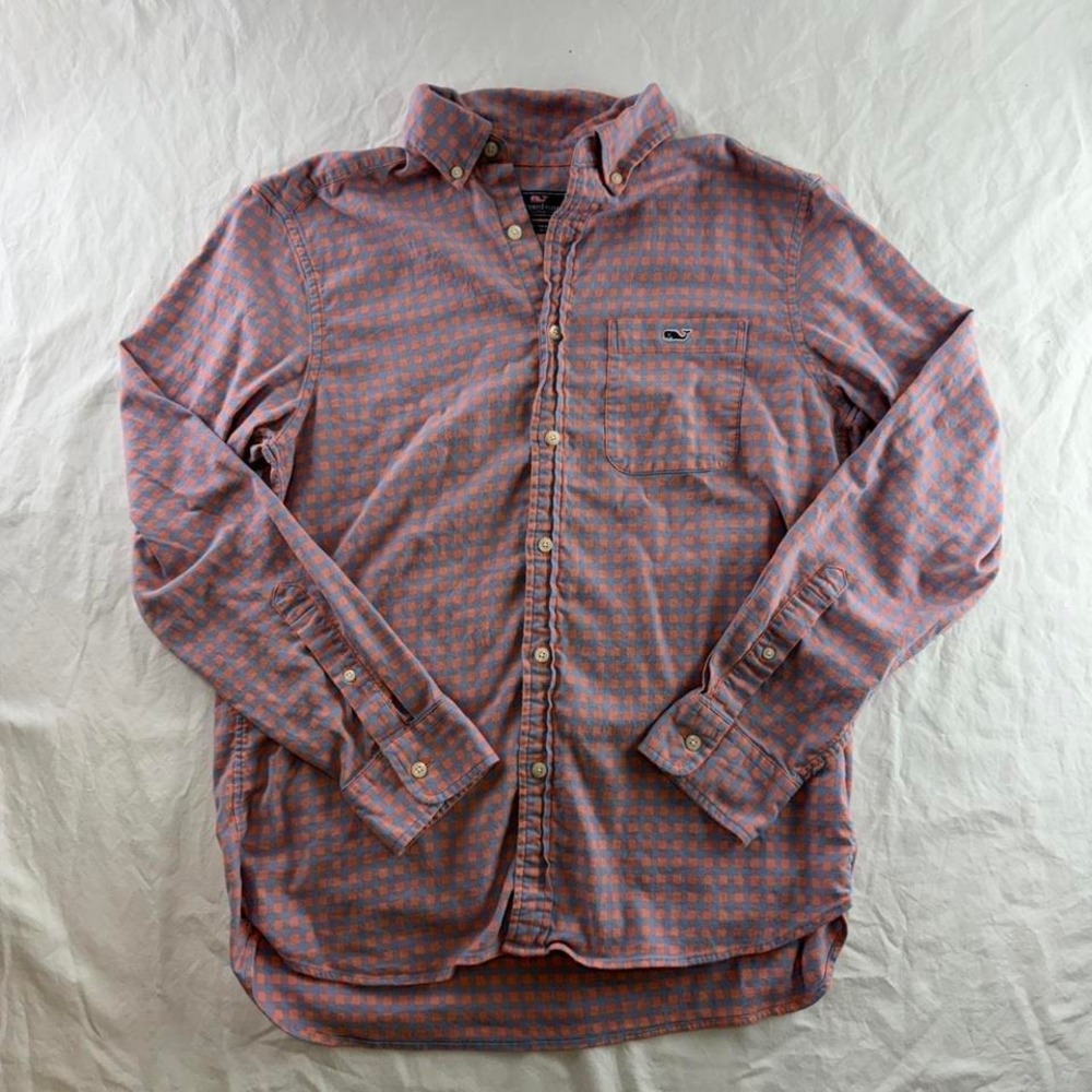 Vineyard Vines Gingham Cotton Linen Blend Classic Fit Tucker Button Down Sz M